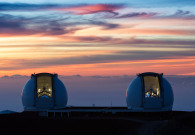 Keck I and Keck II open and ready to observe the cosmic depths of our universe. - Ethan Tweedie