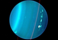 The planet Uranus with the Keck NIRC2 near-infrared camera on 11-12 July 2004 UT. The north pole is at 4 o’clock. - Larry Sromovsky (University of Wisconsin)